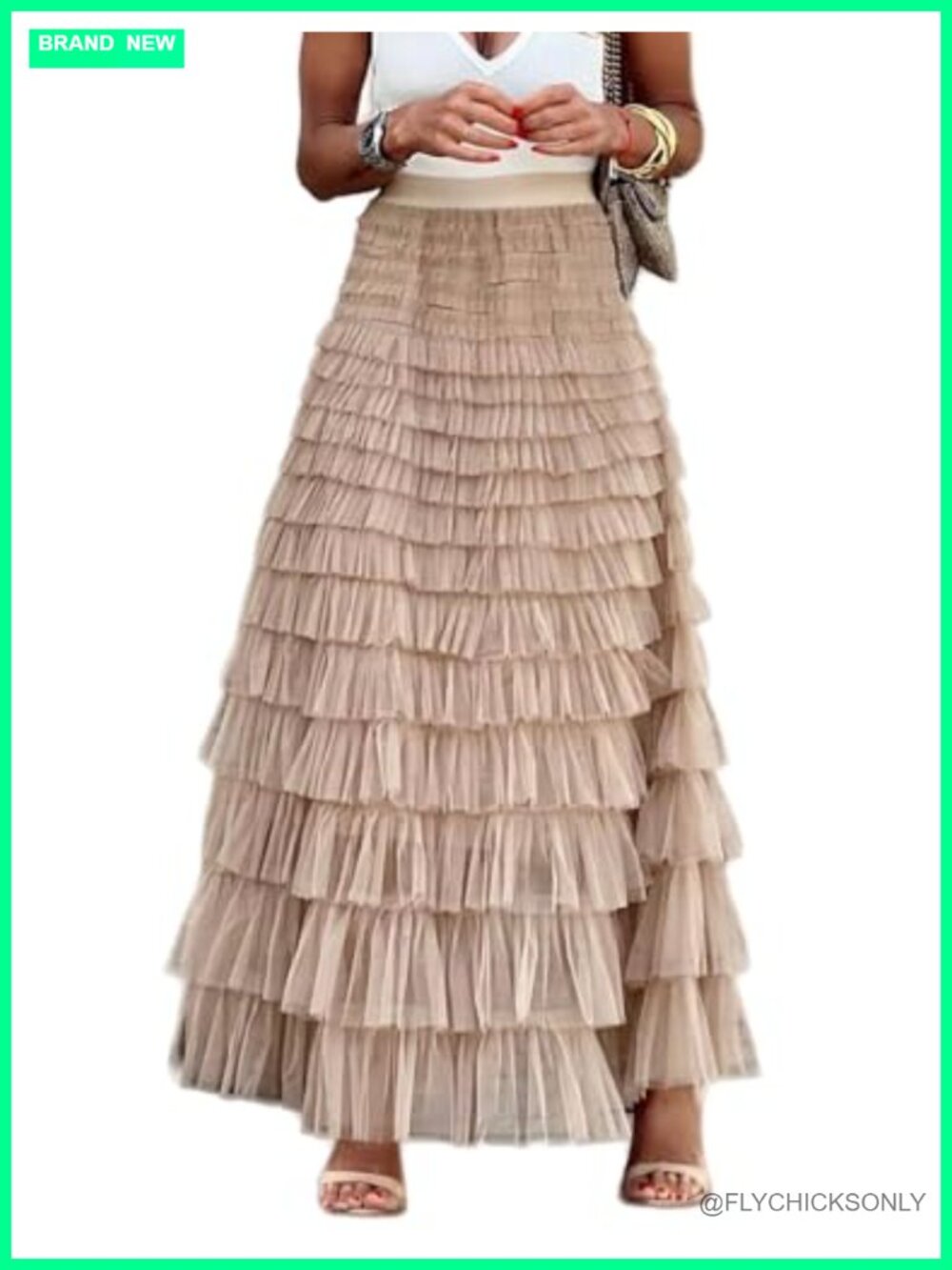 Women Long Maxi Tulle Skirt A-Line Tiered Ruffle Layered Mesh